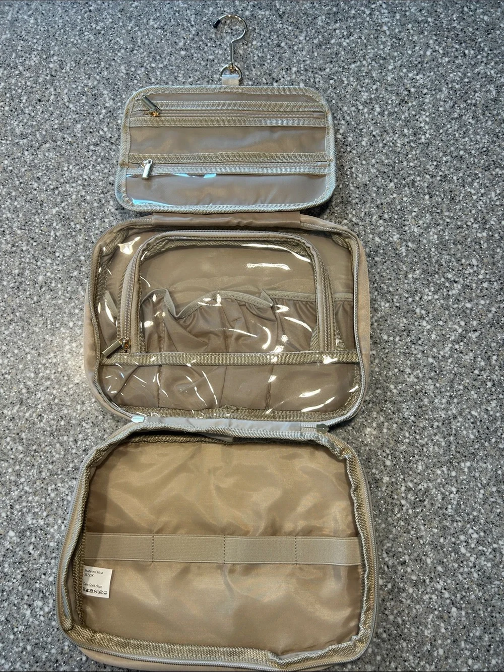 Paris Hilton Quilted Cosmetic Case in Light Beige with Gold Accent